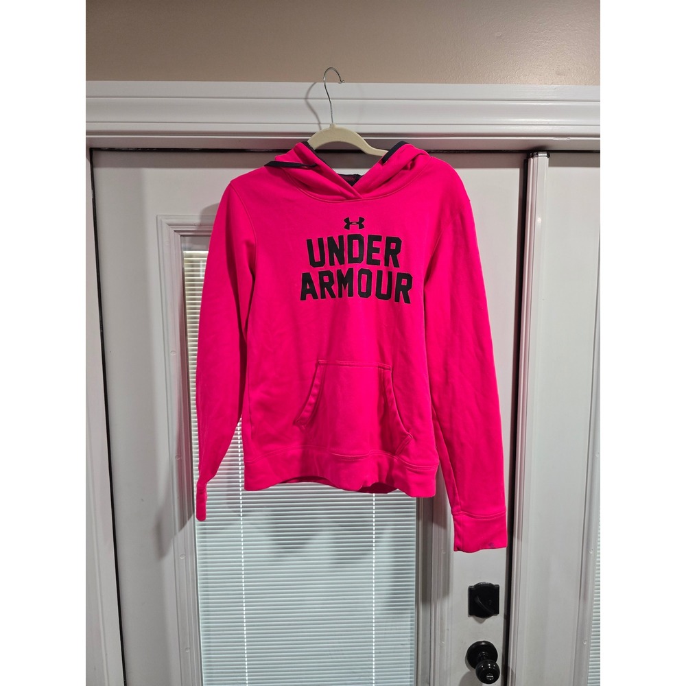 Under Armour Storm Hoodie Neon Pink Black Logo Pullover Sweatshirt Womens Medium